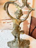 ANTIQUE BRASS BOY HOLDING CANDLEHOLDER ORNATE DECOR