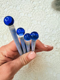 SET OF 4 VINTAGE COBALT BLUE GLASS BALL TOP BAR STIRRERS