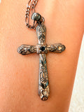 VINTAGE ORNATE 925 marked STERLING SILVER CROSS NECKLACE