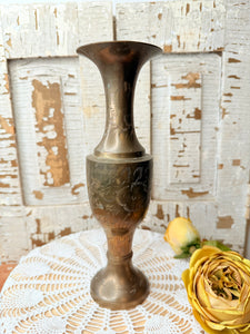 VINTAGE ETCHED BRASS VASE