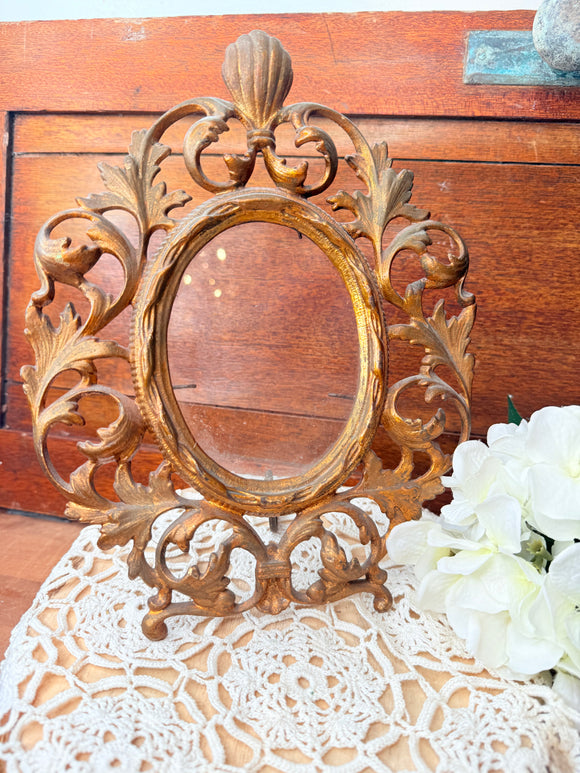ANTIQUE 1920S BRASS OVAL RARE ROCOCO VICTORIAN FRAME #2
