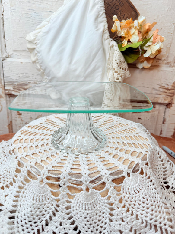 VINTAGE SQUARE GLASS CAKE STAND
