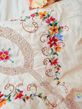 VINTAGE FRENCH EMBROIDERED LACE LARGE TABLECLOTH