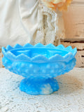 VINTAGE BLUE HOBNAIL SAWTOOTH CANDLE HOLDER DECOR COMPOTE