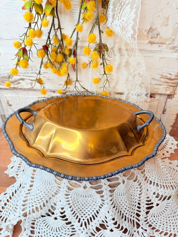 VINTAGE BRASS COVERED SERVING BOWL And lid