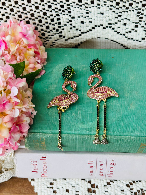 PAIR OF GEM FLAMINGO EARRINGS