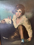 ANTIQUE HENRY RAEBURN BOY AND RABBIT OIL PAINTING LITHOGRAPH IN ANTIQUE FRAME