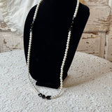 VINTAGE PEARL AND BLACK GEM NECKLACE