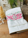 EMBROIDERED VINTAGE PINK AND GREEN PILLOW CASES