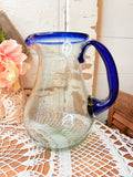 VINTAGE BLOWN GLASS COBALT BLUE HANDLE PITCHER
