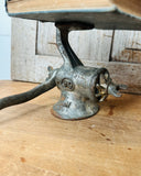 ANTIQUE MEAT GRINDER AND BOOK SHELF
