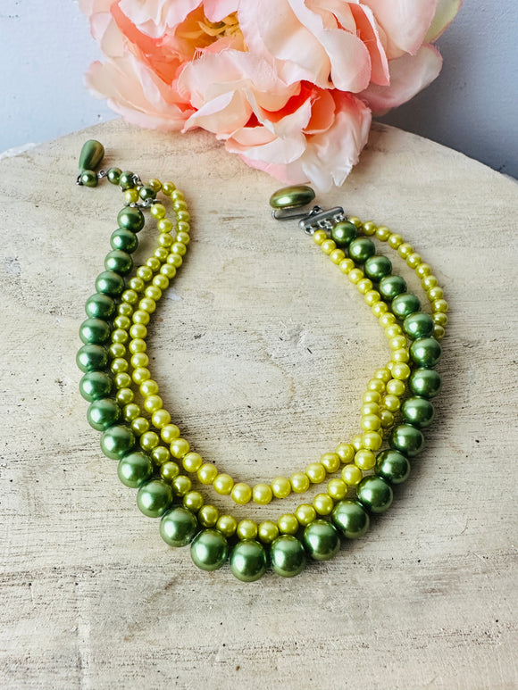 ANTIQUE 3 STRAND GREEN PEARL NECKLACE