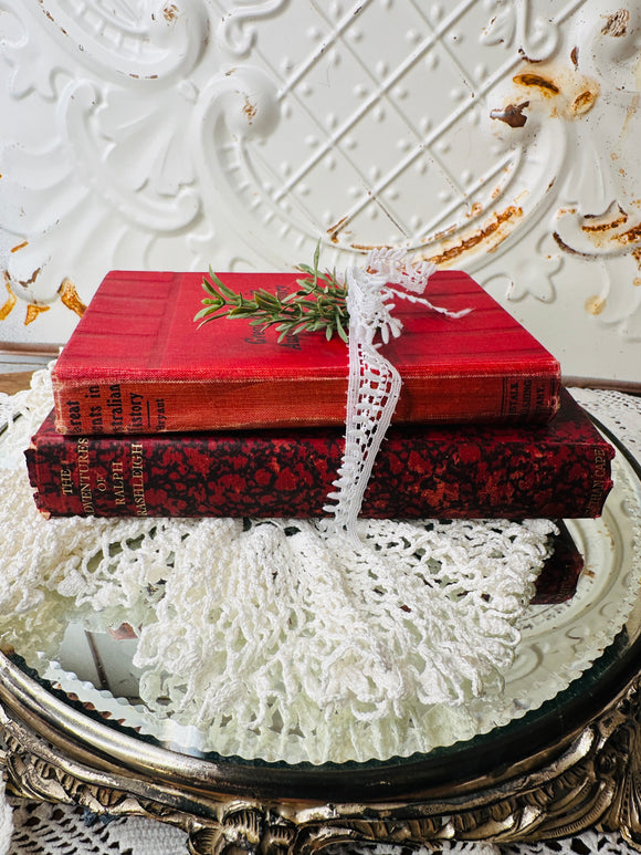 SET OF 2 VINTAGE BOOKS WITH VINTAGE LACE AND FLORAL