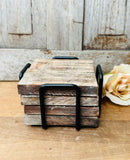SET OF FARMHOUSE WOOD COASTERS AND HOLDER VINTAGE