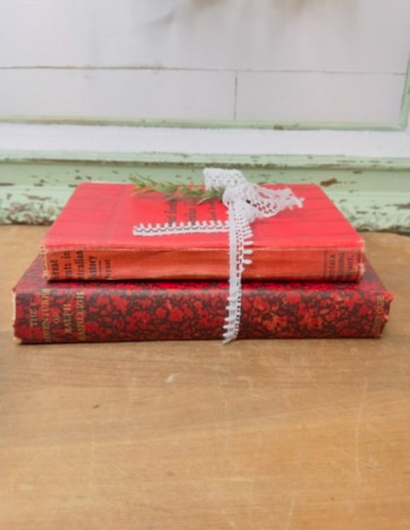 PAIR OF ANTIQUE RED BOOKS