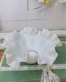 MILK GLASS FENTON ORNATE VINTAGE BOWL DISH