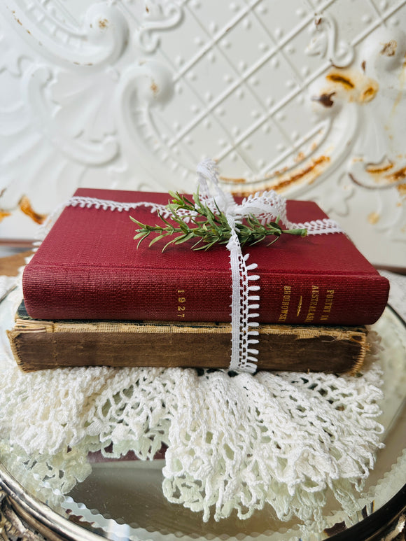 SET OF 2 VINTAGE BOOKS WITH VINTAGE LACE AND FLORAL