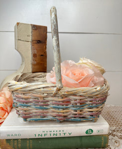 MULTI COLORED PASTEL VINTAGE WICKER BASKET