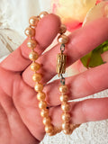 VINTAGE ECRU KNOTTED PEARL W BARREL CLASP NECKLACE
