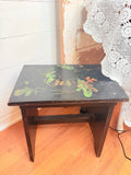 ANTIQUE BLACK HAND PAINTED MILKING STOOL BENCH