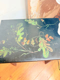 ANTIQUE BLACK HAND PAINTED MILKING STOOL BENCH