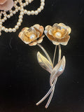ANTIQUE VICTORIAN SIGNED LARGE FLORAL PEARL BROOCH