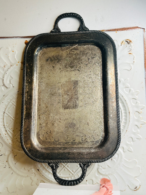 LARGE DETAILED 2 HANDLED SILVER TRAY