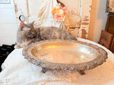 VATICAN VICTORIAN SILVER ANTIQUE PLATTER FOOTED OVAL DETAILED