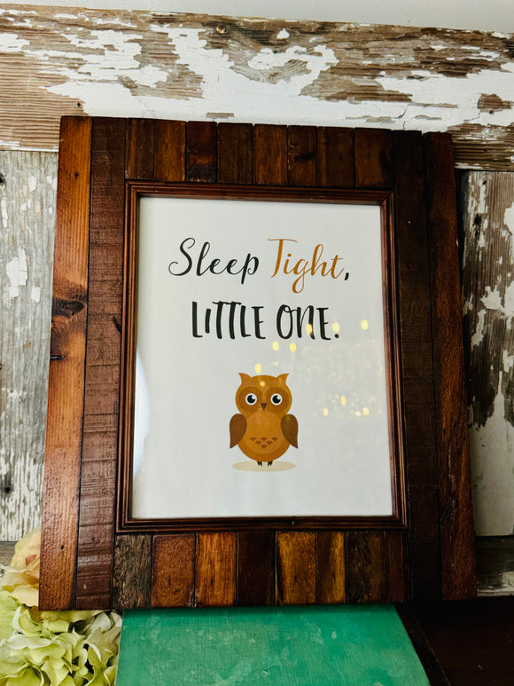 ADORABLE LARGE SOLID WOOD FRAME AND  OWL PICTURE