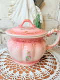 VINTAGE SHABBY CHIC VICTORIAN PINK LARGE CHAMBER POT BOWL AND LID
