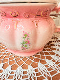 VINTAGE SHABBY CHIC VICTORIAN PINK LARGE CHAMBER POT BOWL AND LID