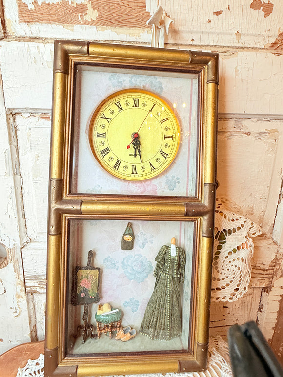 WORKING VICTORIAN SHADOW BOX CLOCK GORGEOUS VINTAGE  - RARE!!