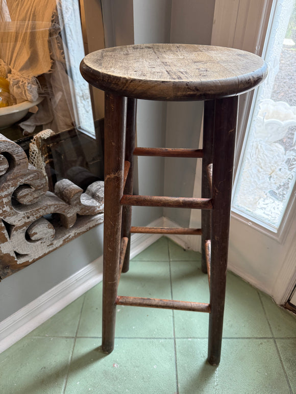 ANTIQUE FARMHOUSE STOOL TALL GORGEOUS SOLID WOOD