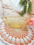 LARGE VINTAGE DETAILED YELLOW DEPRESSION GLASS BOWL