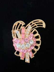 PINK GEM ORNATE VINTAGE BROOCH