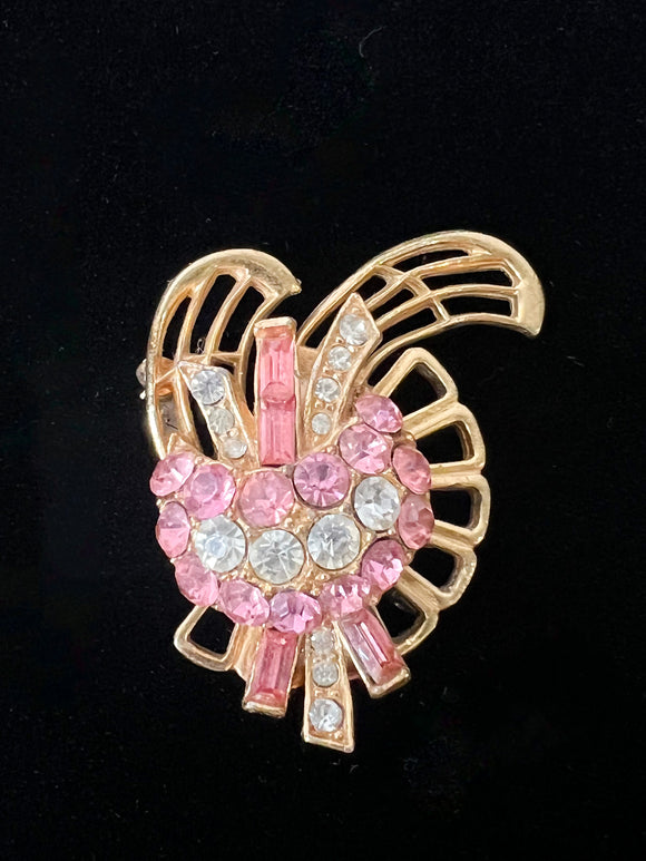 PINK GEM ORNATE VINTAGE BROOCH