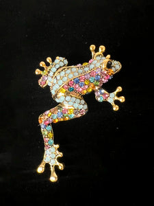 VINTAGE GEM FROG BROOCH - PASTEL