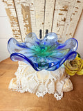 LARGE MURANO COBALT BLUE OMBRÉ BOWL GLASS ART VINTAGE