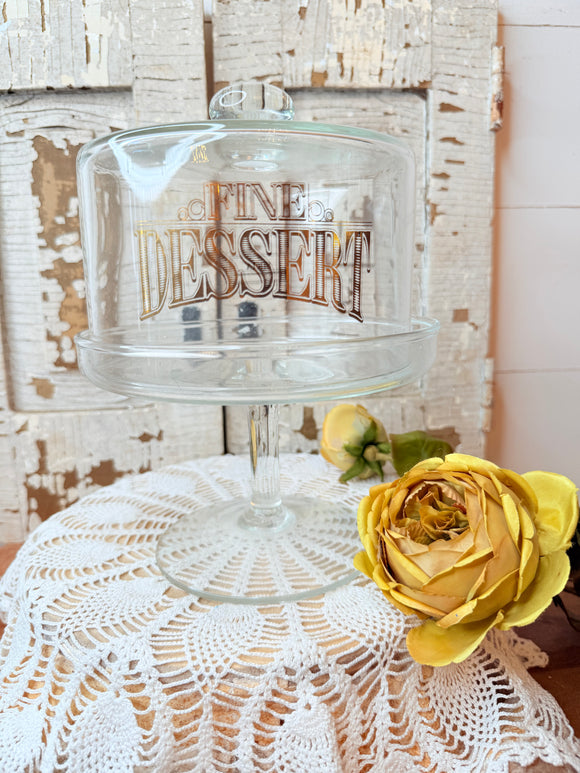 DESSERT LABELED VINTAGE CLOCHE AND STAND