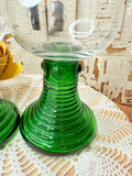 SET OF 2 RARE XL VINTAGE GREEN GLASS GERMAN ROEMER GOBLETS ETCHWD GLASS