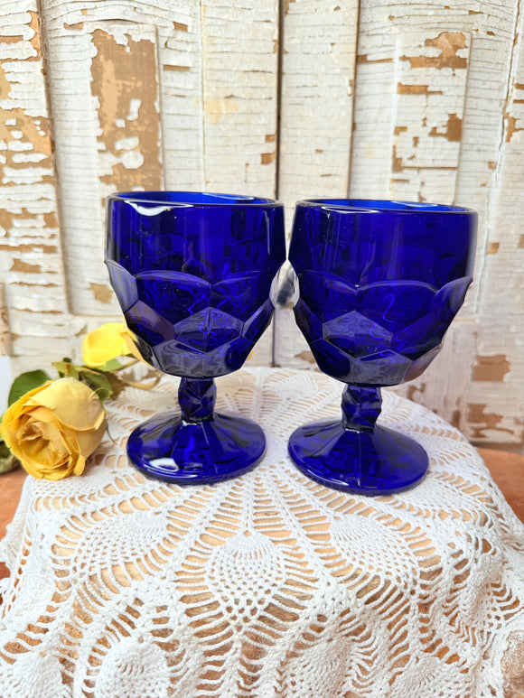 SET OF 2 VINTAGE VIKING COBALT BLUE GLASS GEORGIAN GOBLETS - 3 SETS AVAILABLE