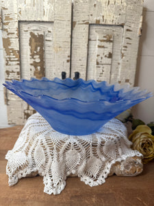 SWIRL COBALT BLUE XL  BOWL ART GLASS GORGEOUS!!!
