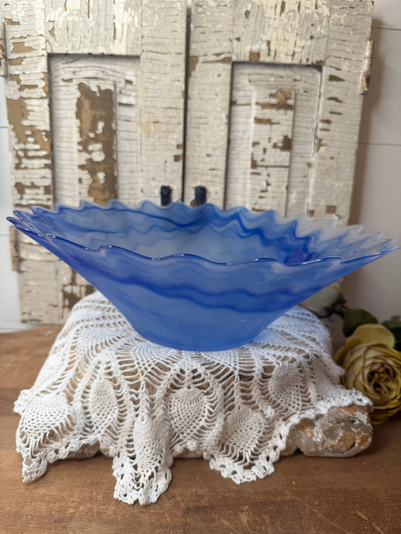 SWIRL COBALT BLUE XL  BOWL ART GLASS GORGEOUS!!!
