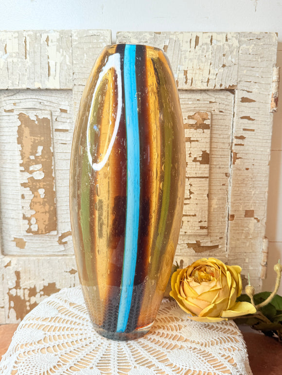 XL  RARE TALL HAND BLOWN STRIPE GLASS VASE GORGEOUS!!!