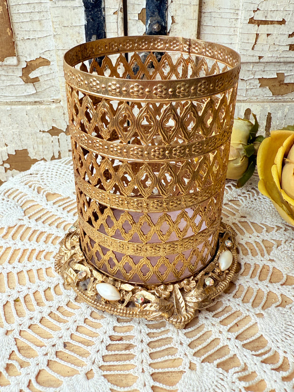 VINTAGE JEWELED FILIGREE HAIRSPRAY HOLDER RARE !!!