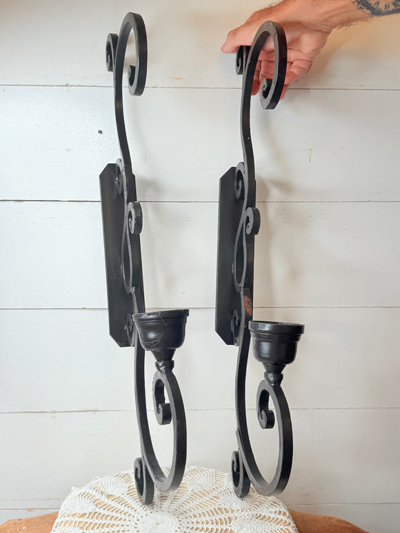 SET OF RARE CAST IRON VINTAGE SCONCES FORGED STUNNING!!!