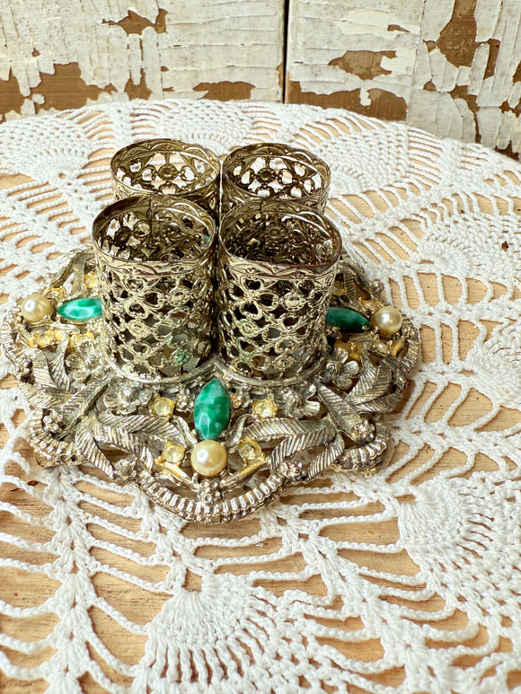 GORGEOUS  RARE VINTAGE JEWELED ANS FILIGREE LIPSTICK HOLDER STUNNING!!!!