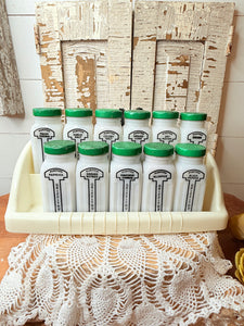 SET OF 11 MILK GLASS SPICE JARS WITH ORIGINAL RACK STUNNING!!!!