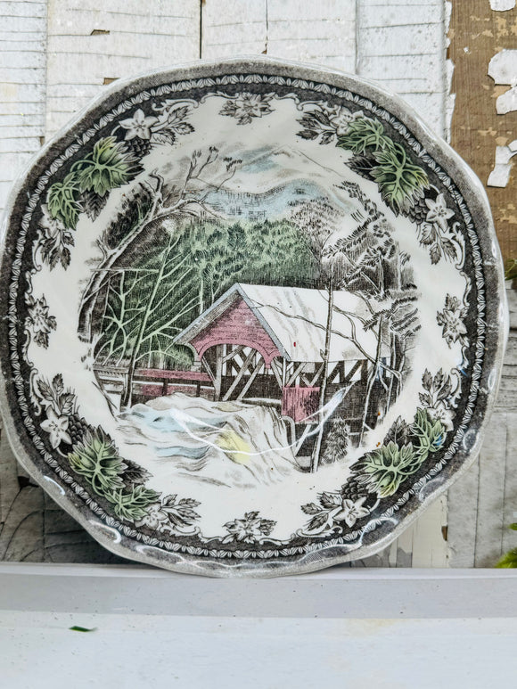 VINTAGE ENGLAND WINTER SCENE JOHNSON AND BROS PLATE