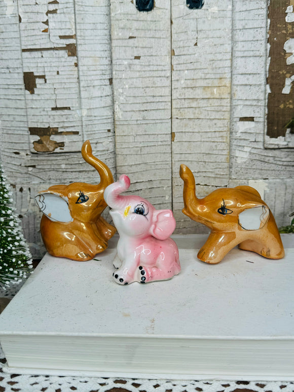 SET OF 3 PORCELAIN VINTAGE ELEPHANTS